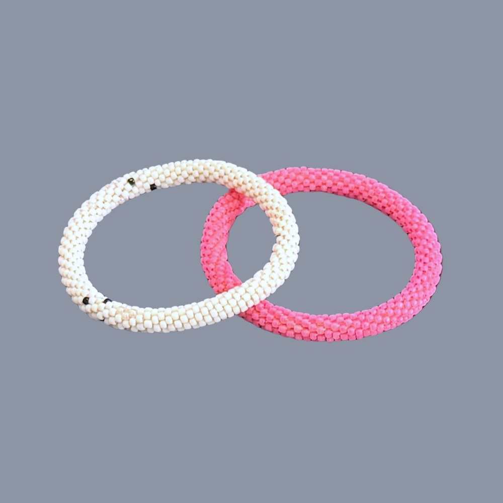 Lily & Laura Set of 2 Beaded Bracelets – Pink and White